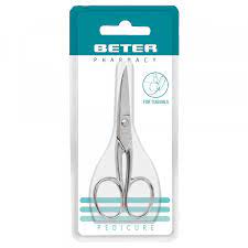 Nickelplated pedicure scissors, curved tip